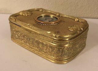 Antique French gilt bronze box,  painted and signed 19th Century 5