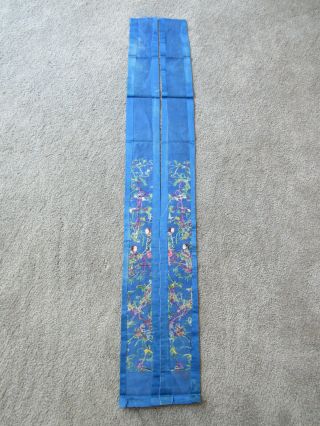 Lovely old embroidered Chinese blue silk sleevebands 11
