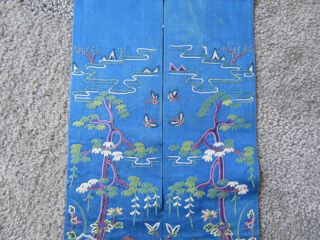 Lovely old embroidered Chinese blue silk sleevebands 4