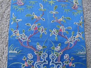 Lovely old embroidered Chinese blue silk sleevebands 9