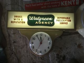 Vintage Walgreens Tear Drop Light Up Clock Glass Pharmacy Unique