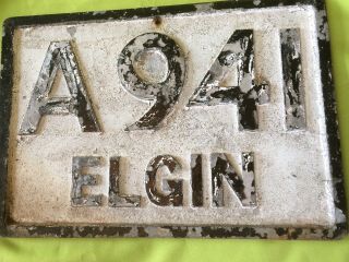 Rare Old Vintage Cast Alloy A941 Elgin (moray Scotland) Road Sign