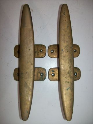 Pair Vintage Solid Bronze Boat Cleats 10 " - Sailboat Cleats 2 - 3/4 Lb Each Rare