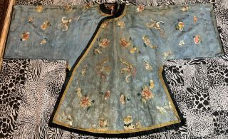 Antique Chinese Qing Dynasty Hand Embroidery Robe Length 38 " X Chest 52 "