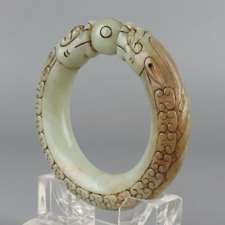 Chinese Exquisite Hand - carved beast Carving Hetian jade bracelet 4