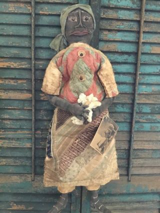 Antique Style Primitive Black Folkart Doll - OOAK 4