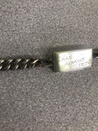 WW 2 Sterling ID Bracelet Name,  Chas.  Abraham Clerici Jr. 2