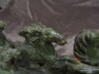 sculpture JADE green colors 8 HORSES MOUNTAIN running stone carving figurines 11