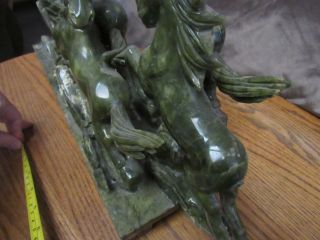 sculpture JADE green colors 8 HORSES MOUNTAIN running stone carving figurines 12