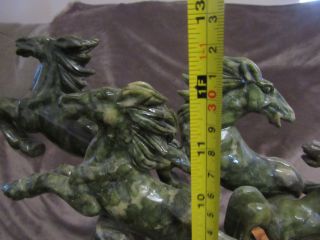 sculpture JADE green colors 8 HORSES MOUNTAIN running stone carving figurines 6