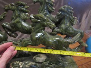 sculpture JADE green colors 8 HORSES MOUNTAIN running stone carving figurines 7