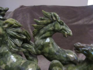 sculpture JADE green colors 8 HORSES MOUNTAIN running stone carving figurines 8