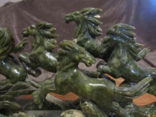 sculpture JADE green colors 8 HORSES MOUNTAIN running stone carving figurines 9