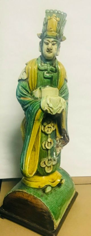 Unusual Antique Chinese Pottery Glazed Roof Tile Figure 中國屋頂瓦片