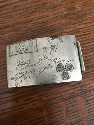 Vintage Usn World War Ii Trench Art Belt Buckle Navy Hand Engraved