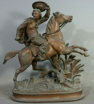 19thc Antique Victorian Era Horse & Rider W/ Knife Statue Old Mantel Sculpture
