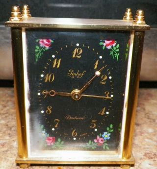 Bucherer Imhof Table Clock 8 Day Mvt,  Music Alarm,  Rare Flowers Painted Dial