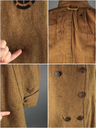 Vtg Men ' s WWI 1910s US 35th Division Army Wool Overcoat Medium WW1 Coat 7069 10