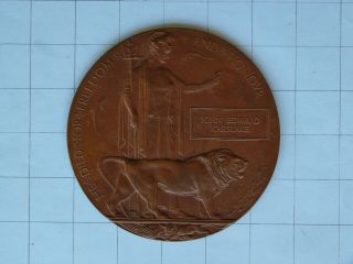 British Memorial Medallion,  World War I,  Fallen Soldier,  Bronze Medal,  Plaque