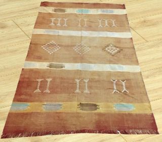 Antique Hand Woven Moroccan Cactus Silk Kilim Rug 3 X 5 Ft