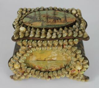 Victorian Shell Trinket Box,  Antique Miniature Shell Chest,  Maritime,  Folk Art