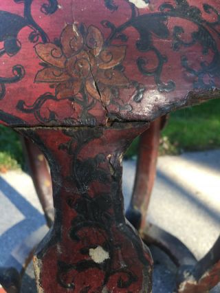 Antique Art Deco Chinoiserie Chinese Red Lacquer Blossom Garden Stool Side Table 6
