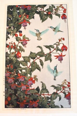 Toshi Yoshida Vtg Mid Century Japanese Woodblock Wood Cut Bird Flower Print