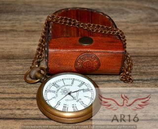 Antique Maritime Brass Victoria London Pocket Watch With Leather Case Art - 1920
