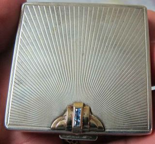 1920 Wordley Allsop&Bliss Art Deco Sterling Silver 14K Gold Sapphire Compact yqz 10