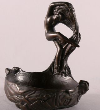20s Art Deco Nude Scarf Dancer Figural Ashtray Receiver Bronze Clad Pompeian NR 3