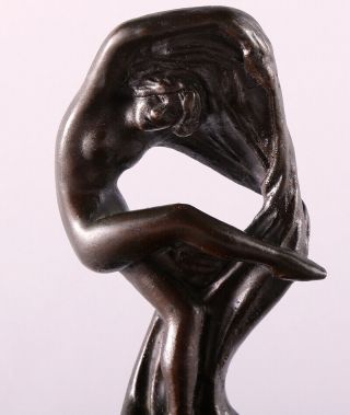 20s Art Deco Nude Scarf Dancer Figural Ashtray Receiver Bronze Clad Pompeian NR 4