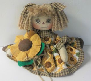 Primitive Hm Raggedy Ann Doll Summer Floral Calico " Janet " With Hm " Sunflower