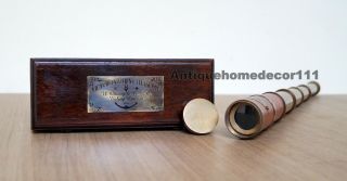 Victorian marine antique brass leather london telescope w/ handmade wooden box 4