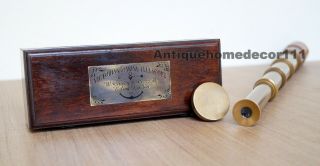 Victorian marine antique brass leather london telescope w/ handmade wooden box 5