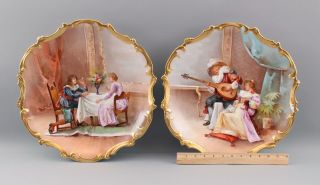 2 Large Antique French Limoges Hand Painted Courting Scene Porcelain Chargers