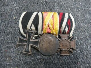 Wwi Imperial German Medal Bar - Iron Cross - Baden Silver Ervice Medal - Honor Cross