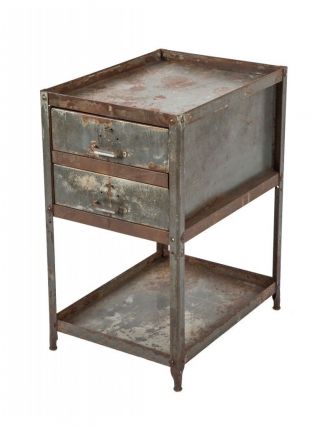 1950s Industrial Two - Drawer Tool Cabinet With Nicely Aged Surface Patina