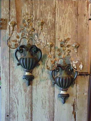 Palladio Sconces Handcarved Made In Italy Metal And Wood Mid - Century Shabby Chic