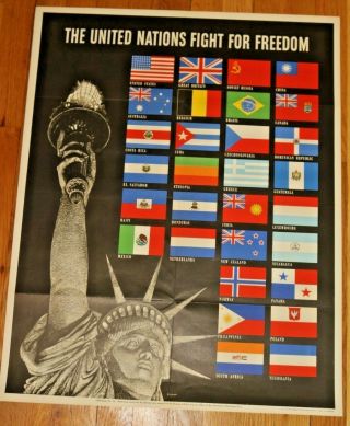 Vintage 1942 Wwii The United Nations Fight For Freedom Propaganda Poster Broder