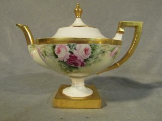 Elegant Ceramic Art Co.  Lenox Belleek Footed Teapot - Roses & Gilding