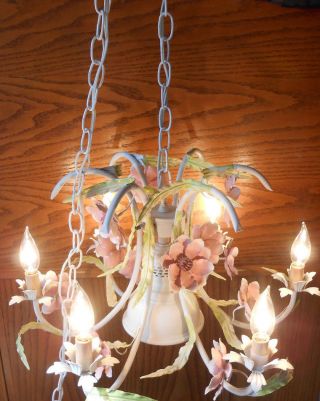 Vintage Ceiling Hanging Swag Chandelier Fixture Electric 6 Light Italian Flower