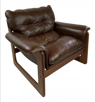 Mid - Century Danish Teak & Leather Lounge Sling Chair
