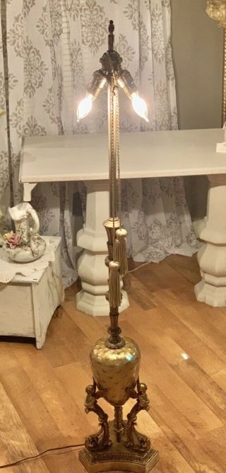 19th Century Antique French Empire Dbl Socket Cherub Putti Torchiere Floor Lamp