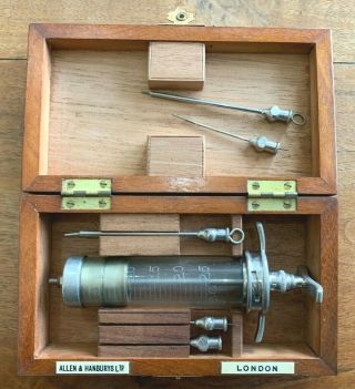 Allen & Hanburys Medical Syringe Set In Mahogany Box C1900