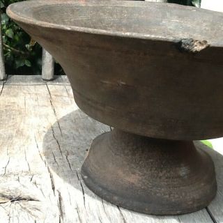 Early Primitive Wooden Treen Footed Bowl Compote Hand Turned Patina 10