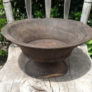 Early Primitive Wooden Treen Footed Bowl Compote Hand Turned Patina