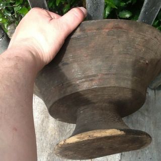 Early Primitive Wooden Treen Footed Bowl Compote Hand Turned Patina 3