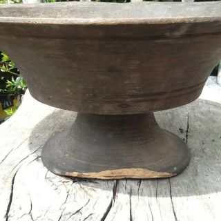 Early Primitive Wooden Treen Footed Bowl Compote Hand Turned Patina 7