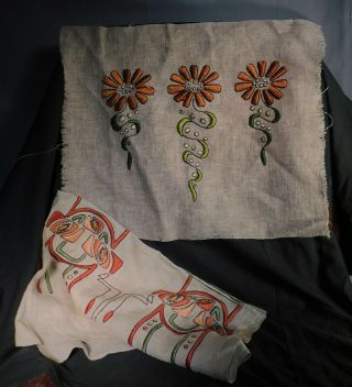 2 Hand Embroidered Linen Pillow Arts Crafts Nouveau Richardsons 1905 Vintage Old