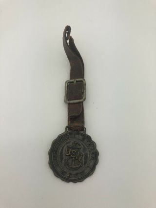 Vintage United States Navy Usn Leather Buckle Robbins Co Watch Fob 302
